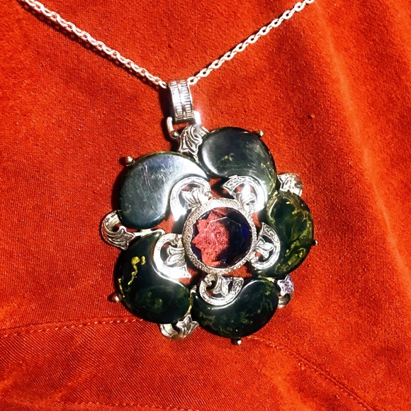 Vintage Arthur Pepper “Art” Silver and Green swirl pendant/necklace - Picture 3 of 13